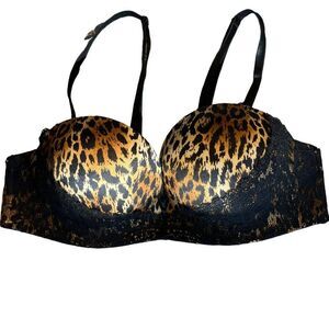 VICTORIA’S SECRET LEOPARD & LACE CONVERTIBLE STRAPLESS MIRACULOUS PADDED BRA SIZ